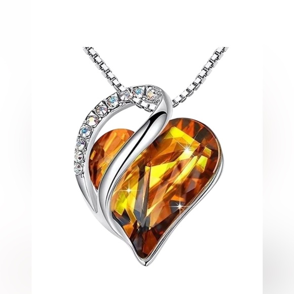 November birthstone Love Heart Pendant Necklace topaz - Infinity Amber / Brown - Picture 2 of 7